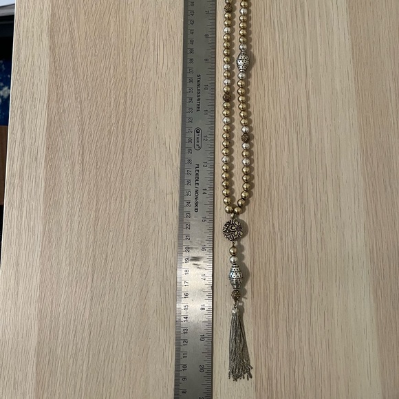 Mixed Metals Beaded Tassel Pendant Necklace - Picture 3 of 3